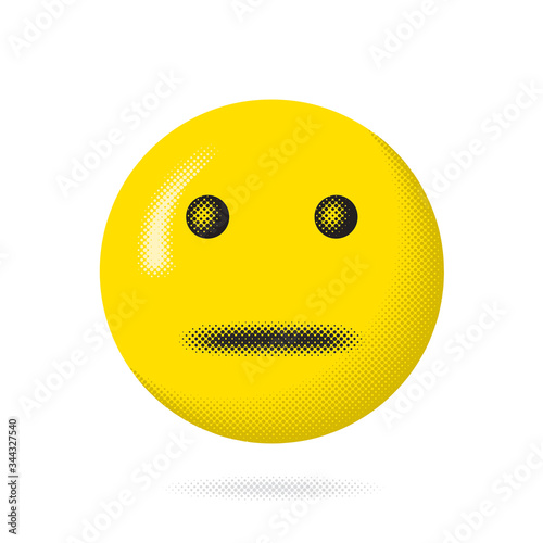 Indifferent Happy Face Halftone Comic Style Cold Emotionless Straight Mouth Circle Template for Your Purpose - Black and Yellow on White Background - Flat Graphic Design