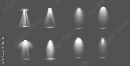 Scene illumination big collection, concert lighting, stage spotlights. Spot lighting of the stage. Transparent Special effect for your design