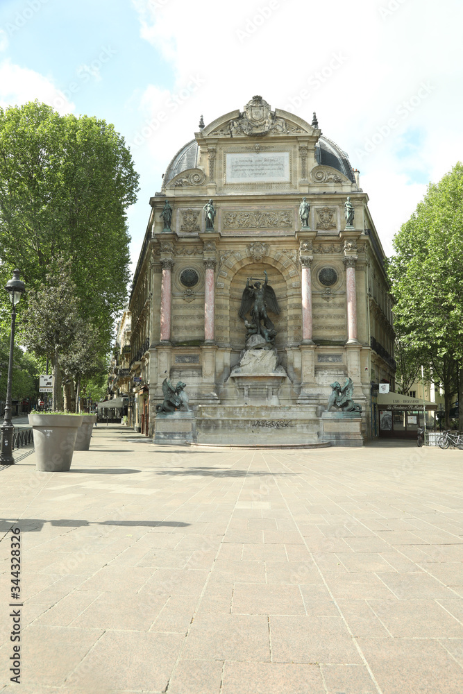 beautiful Saint Michel fountain in Paris famous place