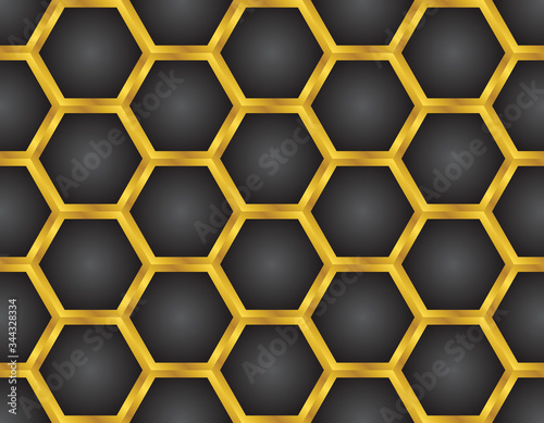 Seamless gold honeycomb pattern. black 