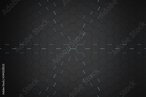abstract Hexagonal wallpaper background with blue light, 3D rendering. Showcase product © Thanasate