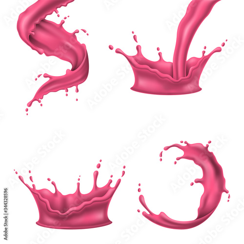 colorful pink paint splashes liquid realistic vector illustration