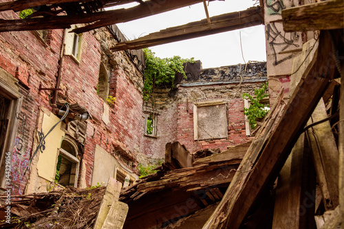 Crumbling brick building