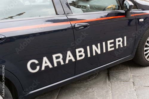 Obraz na płótnie Carabinieri sign on a Italian police car in Florence, Tuscany, Italy, Europe w salonie