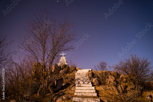 Topo da Serra do Cruzeiro em Salgueiro, Pernambuco em uma noite estrelada no sertão. photo