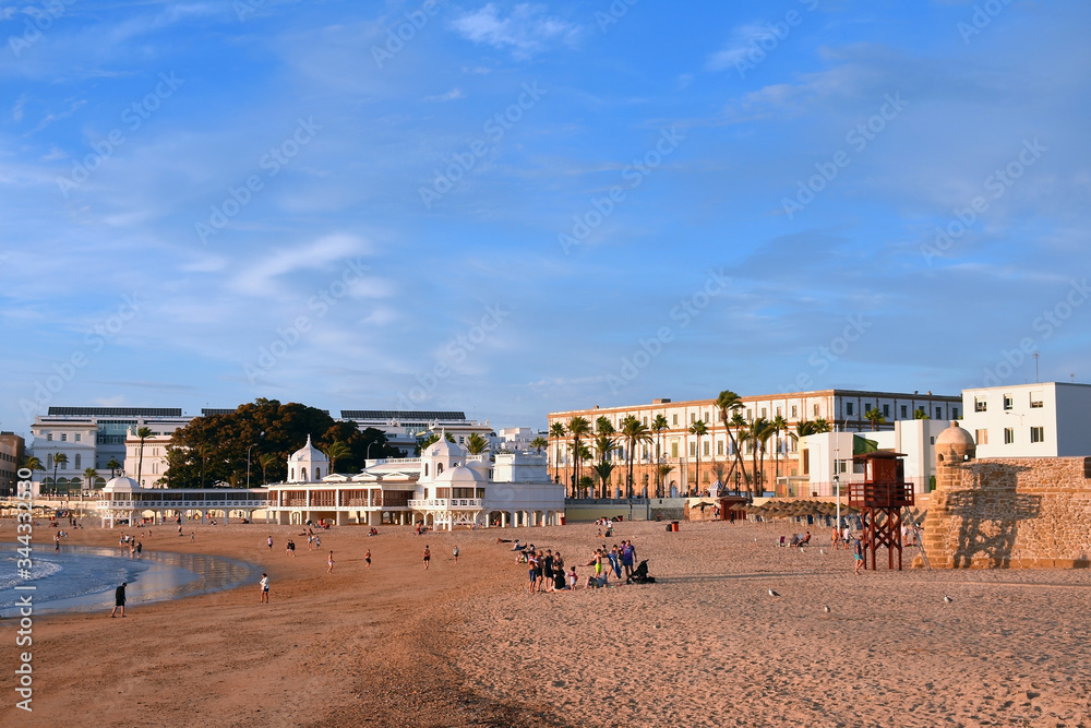beach of La Caleta in the bay of the capital of Cadiz, Andalusia. Spain. Europe.