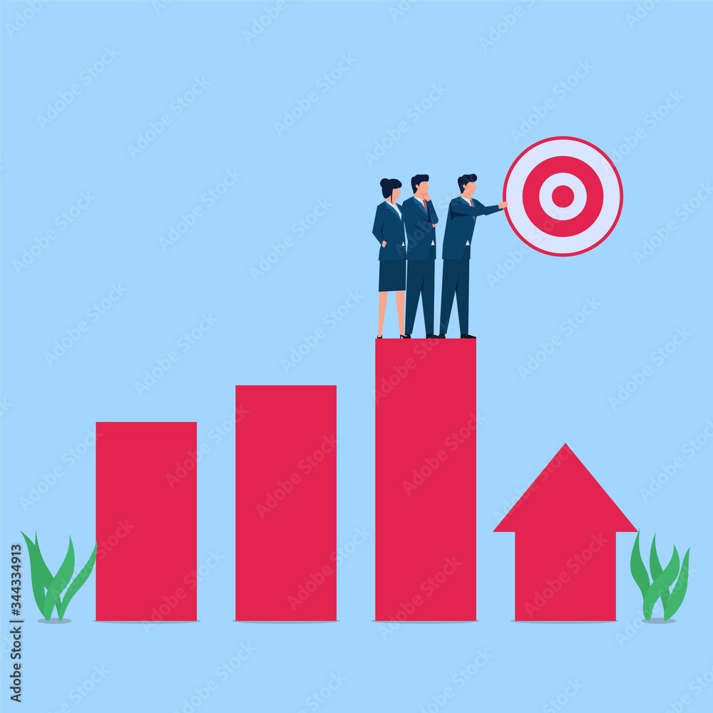 Manager put target above chart metaphor of vision. Business flat vector concept illustration. Manager put target above chart metaphor of vision. Business flat vector concept illustration.