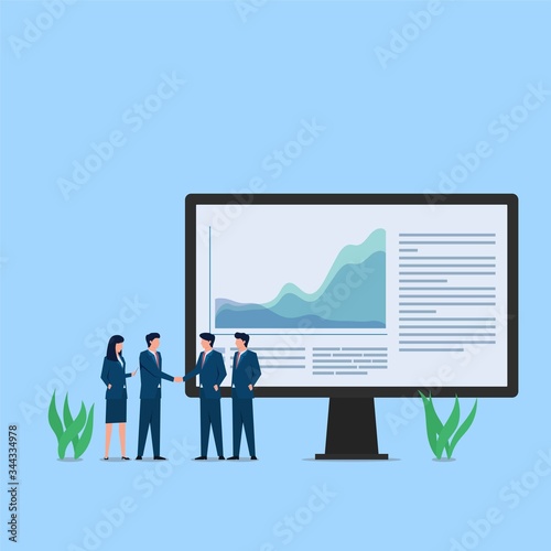 People handshake for company growth metaphor of profit. Business flat vector concept illustration.
