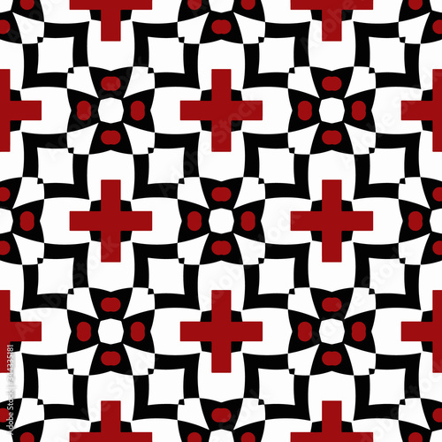  Black, white and red seamless pattern with simple geometric ornate for brand, product, gift or card background
