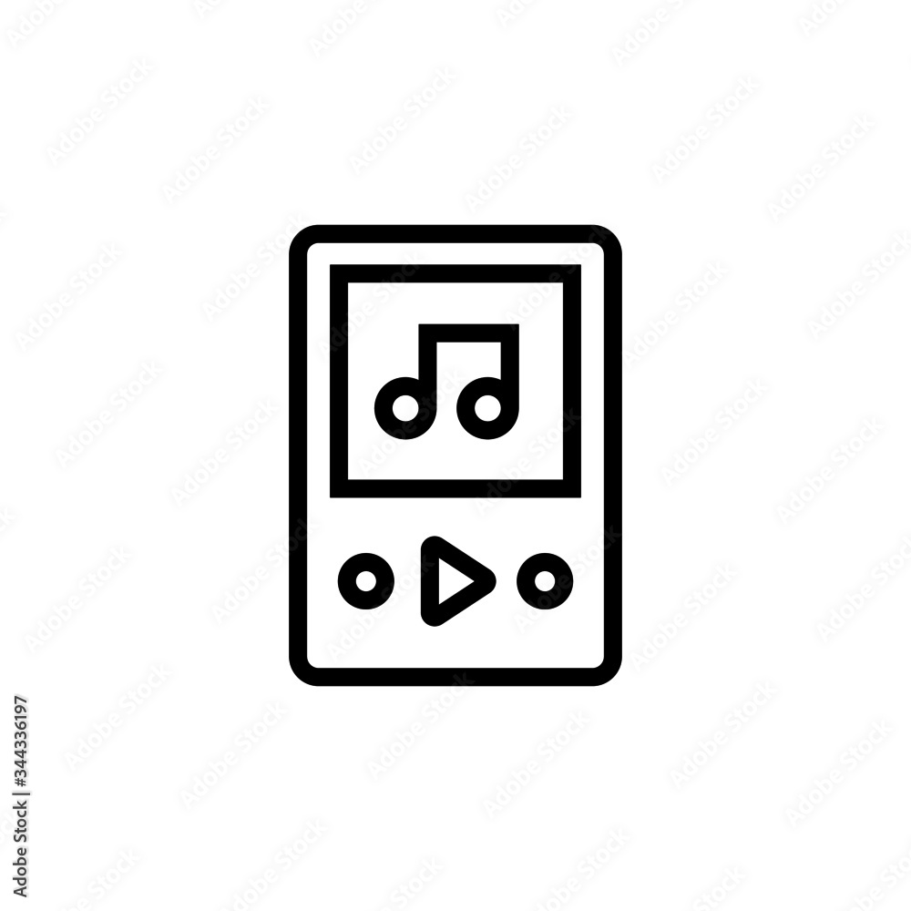 Music player vector icon in linear, outline icon isolated on white background Music player vector icon in linear, outline icon isolated on white background