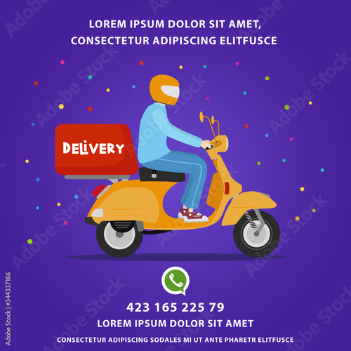 Delivery template for instagram, boy in fast bike