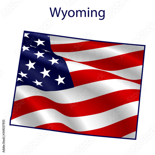 Wyoming full of American flag waving in the wind