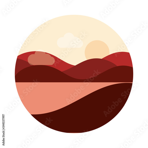 landscape nature mountain slopes sun sky flat style icon