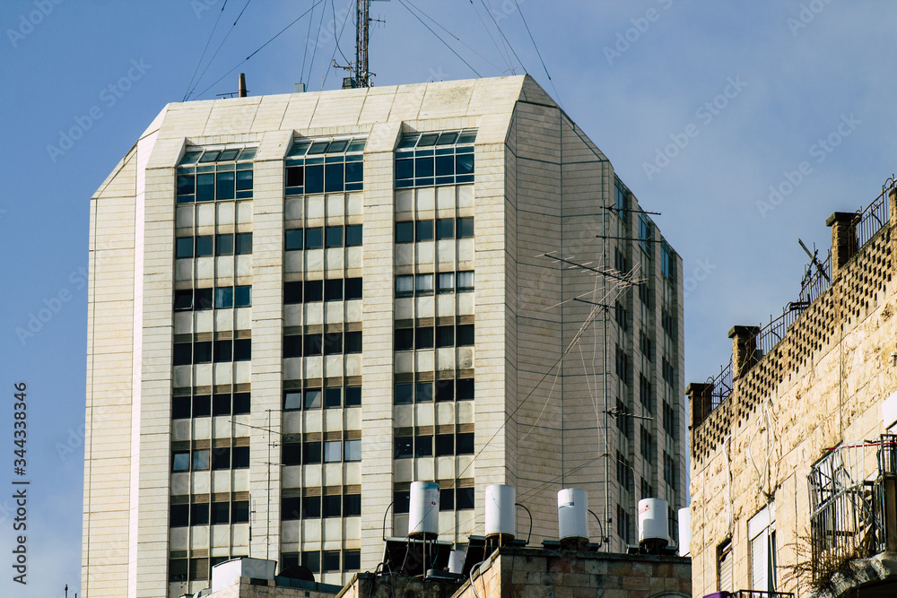 View of the facade of a building in the streets of Tel Aviv Israel