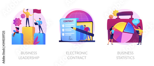 Business icons set. Market success, digital paperwork, corporate research. Business leadership, electronic contract, business statistics metaphors. Vector isolated concept metaphor illustrations
