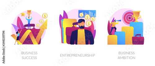 Success achievement icons set. Company leadership, profit growth, revenue increase. Business success, entrepreneurship, business ambition metaphors. Vector isolated concept metaphor illustrations