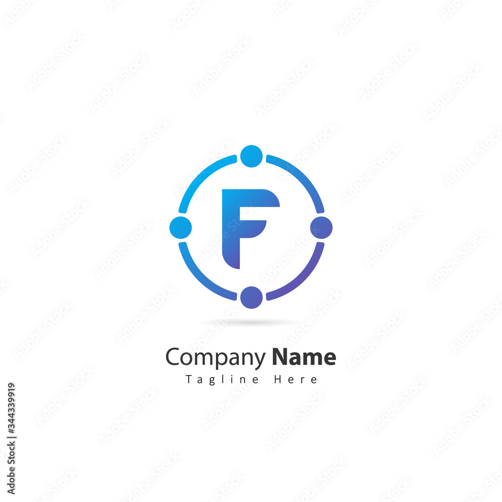 initial letter F logo with circle and dot element. design vector illustration people logo. logo for company. icon