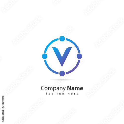 initial letter V logo with circle and dot element. design vector illustration people logo. logo for company. icon