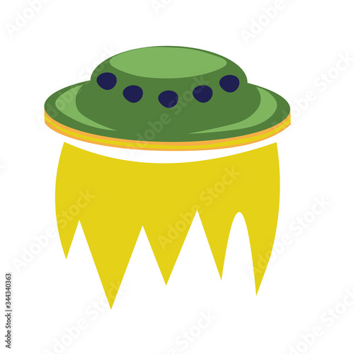 UFO flies at high speed. Vector illustration in flat style.