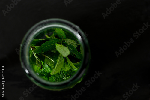 bocal verre plante boisson vert