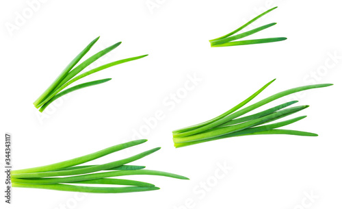 fresh green chives isolated on white background .young green onion.
