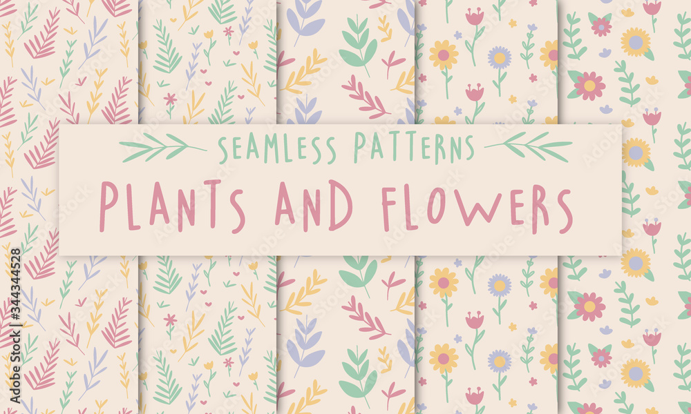 Plants and flowers Seamless Pattern