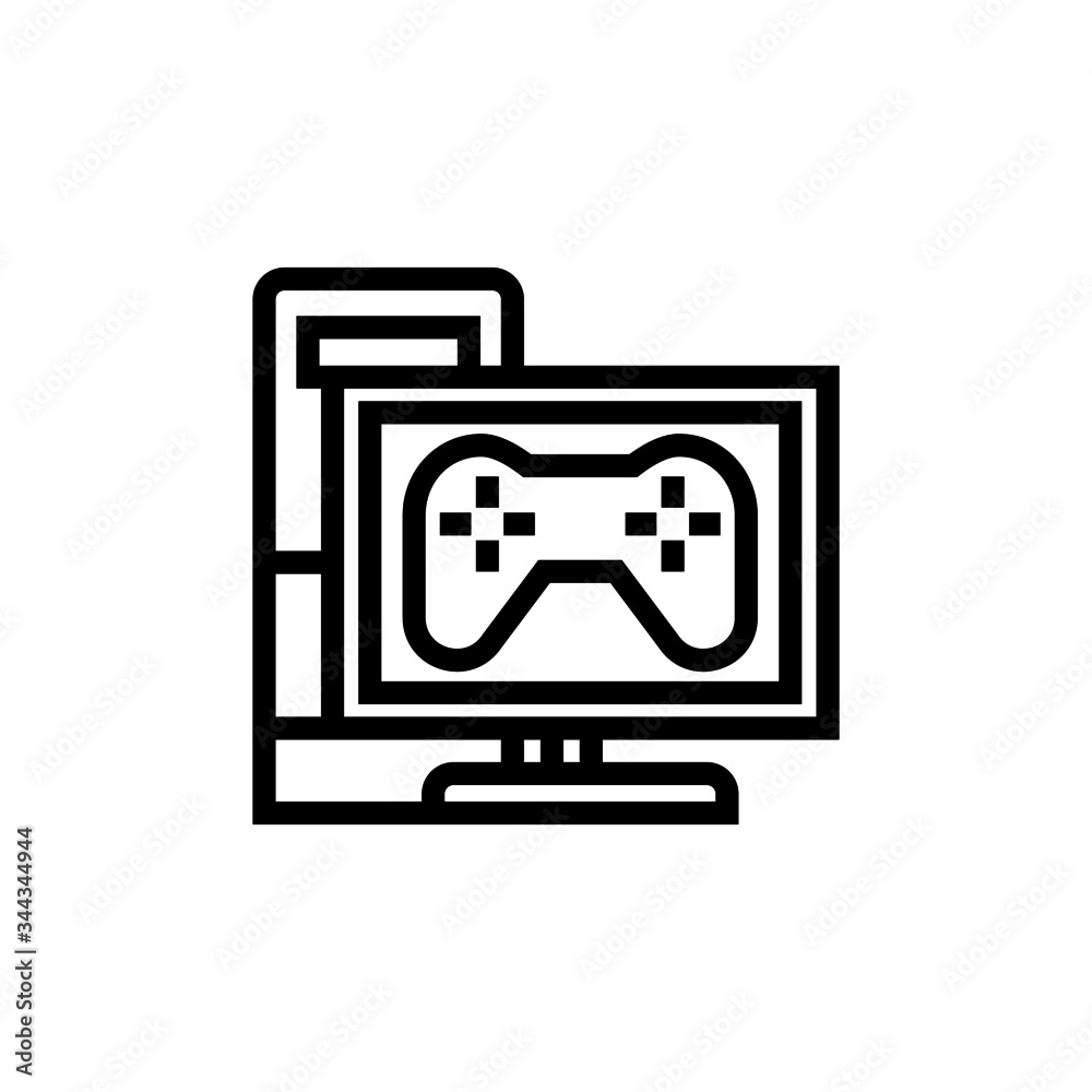 Pc game vector icon in linear, outline icon isolated on white background Pc game vector icon in linear, outline icon isolated on white background