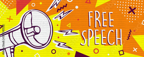 Free speech banner with colorful megaphone