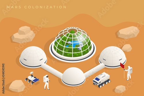 Isometric Mars Colonization, Biological terraforming, Paraterraforming, Adapting humans on Mars. Astronautics, space technology. Communication Center with Residential Compartments, Base Infrastructure