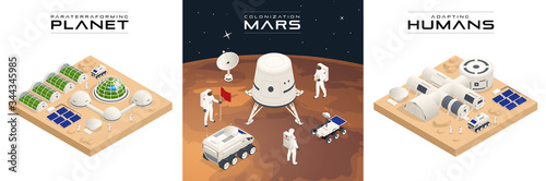 Isometric Mars Colonization, Biological terraforming, Paraterraforming, Adapting humans on Mars. Astronautics, space technology. Communication Center with Residential Compartments, Base Infrastructure