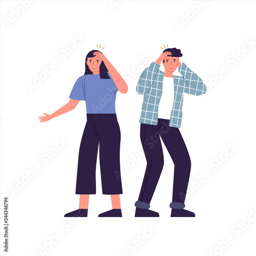 Man and woman having headache isolated