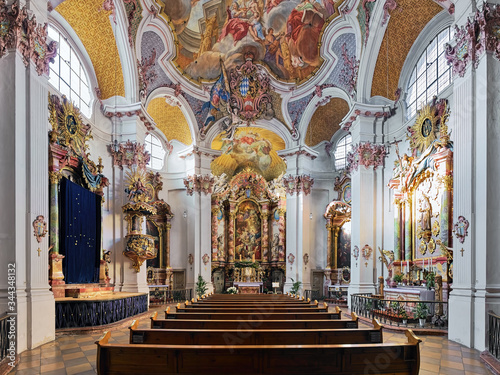 Munich, Germany. Interior of abbey church of St. Anna im Lehel. The church was built in 1727-1733 by Johann Michael Fischer. Interior was completed in 1737 by Asam brothers and Johann Baptist Straub. photo