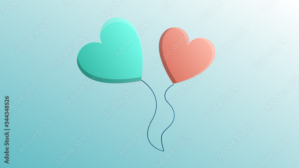 Beautiful festive red with blue love joyful heart balloons for greeting card to the day of all lovers, Valentine's Day on a blue background