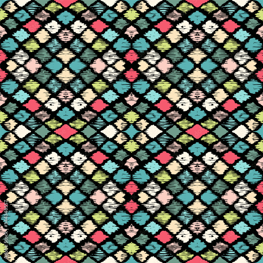 Ikat geometric folklore ornament with diamonds. Tribal ethnic vector texture. Seamless striped pattern in Aztec style. Folk embroidery. Indian, Scandinavian, Gypsy, Mexican, African rug. Ikat geometric folklore ornament with diamonds. Tribal ethnic vector texture. Seamless striped pattern in Aztec style. Folk embroidery. Indian, Scandinavian, Gypsy, Mexican, African rug.