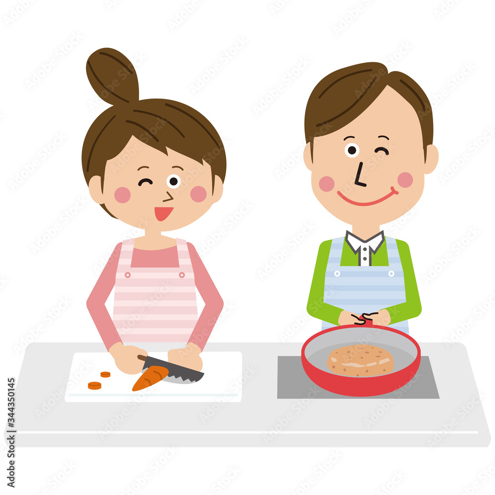 ポップな男女 二人でお料理 ポップな男女 二人でお料理