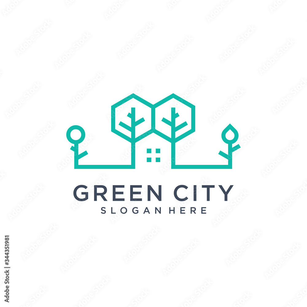 Green city logo design template building. minimalist outline symbol for environmentally friendly buildings. Green city logo design template building. minimalist outline symbol for environmentally friendly buildings.