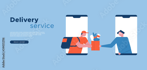 Delivery service worker in phone app web template