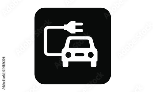 Electric car icon Hybrid vehicles eco friendly auto or a e-car illustrated vector clip art on black placard background