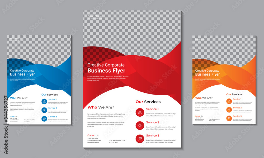 Creative corporate business Flyer vector template design for advertisement, A4 template, creative leaflet, easy to use and edit, three color variation.