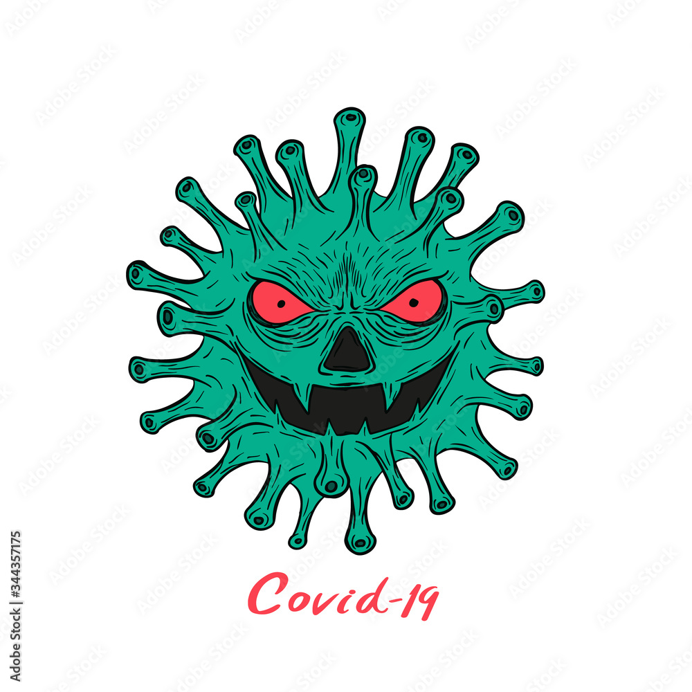 Coronavirus face monster drawn style vector illustration for stop covid-19