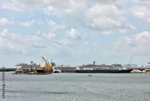 Cruise ships docked at Port Everglades in Fort Lauderdale, Florida, on April 29th, 2020, during the Corona Virus lock down. 