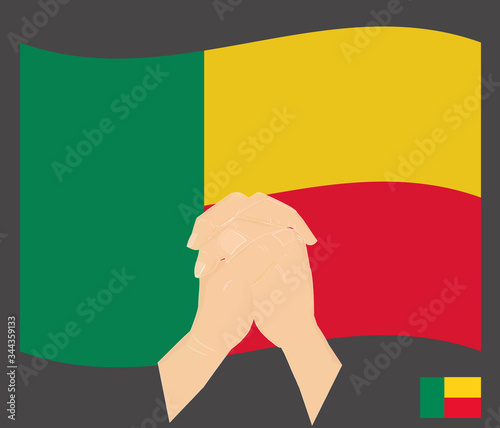 Praying hands with Madagascar National Flag, Pray for Madagascar, Save Malagasy People concept, cartoon graphic, sign symbol background, vector illustration.