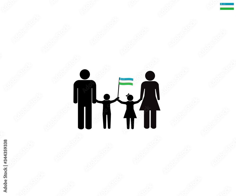 Uzbek family with Uzbekistan national flag, we love Uzbekistan concept, sign symbol background, vector illustration. Uzbek family with Uzbekistan national flag, we love Uzbekistan concept, sign symbol background, vector illustration.