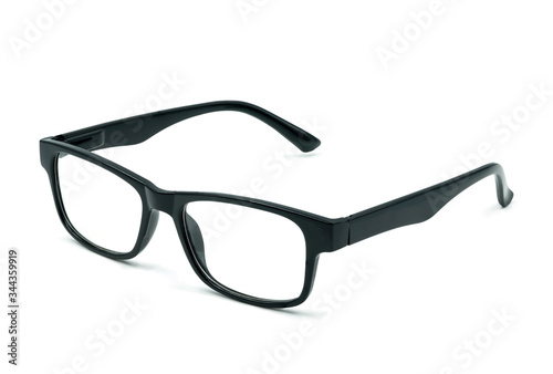 Men's eyeglasses, matte black of frame plastic with lens isolated on white background with clipping path. Fashion classic stlye glasses.