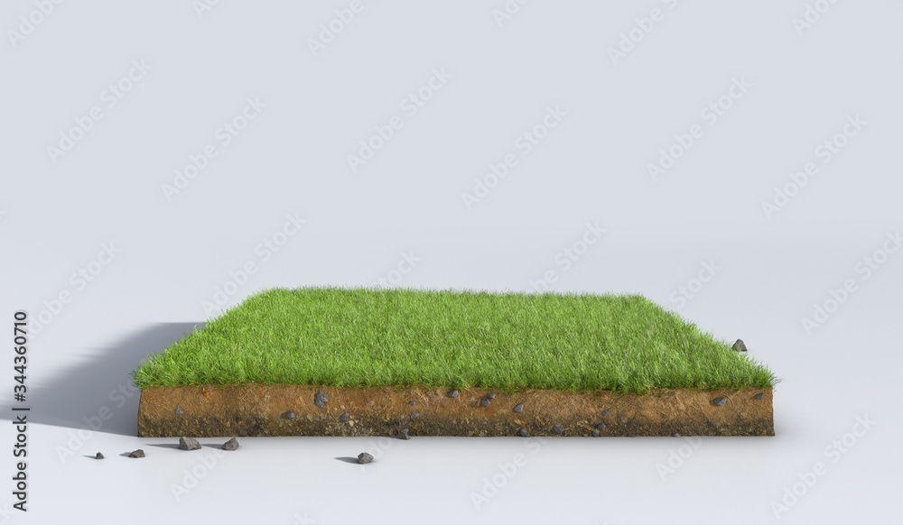 3D Illustration soil ground cross section with earth land and green ...