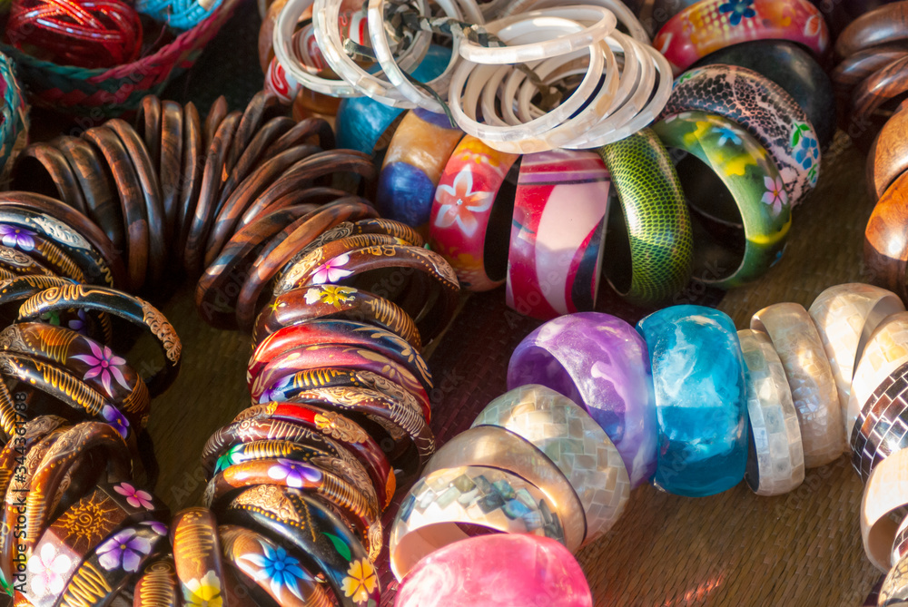 Handmade colorful bracelets in a local market of Bali, Indonesia