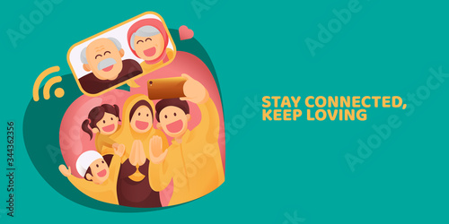 Muslim Family Contact Their Elder or Parents In Smartphone Video Call to Show Their Love in Eid Mubarak Celebration