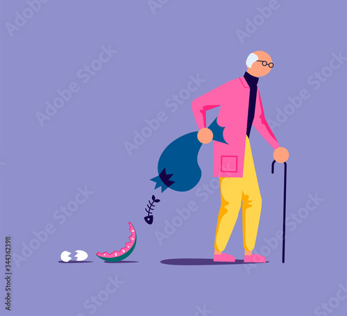 Senior carries a trash