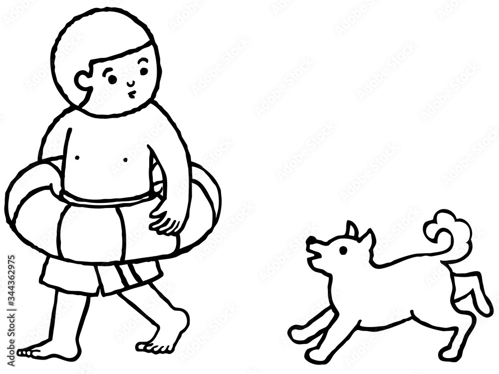 浮き輪と少年と犬(モノクロ) 浮き輪と少年と犬(モノクロ)