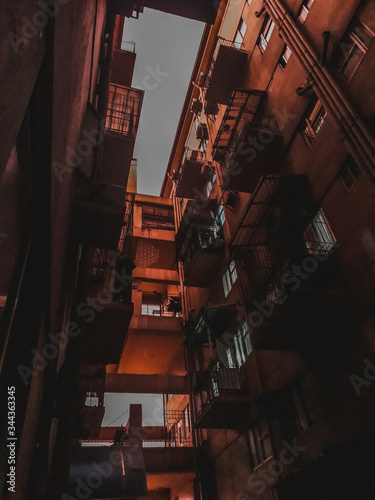 Sunset reflection on building walls along EDSA in the Philippines. photo